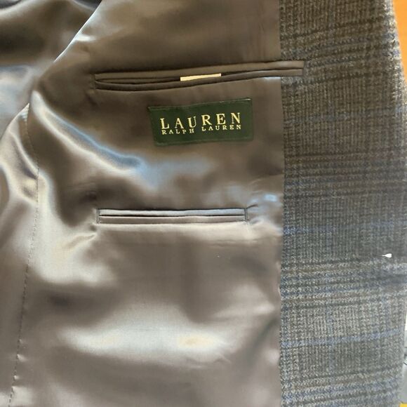 Lauren Ralph Lauren Gray Blue Glen Plaid Sport Coat Blazer 100% Wool 44L - Picture 8 of 11